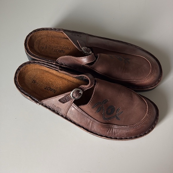 Naot Camila Brown Leather Comfort Shoes Slide Clog Mule Size 41 - Picture 9 of 10